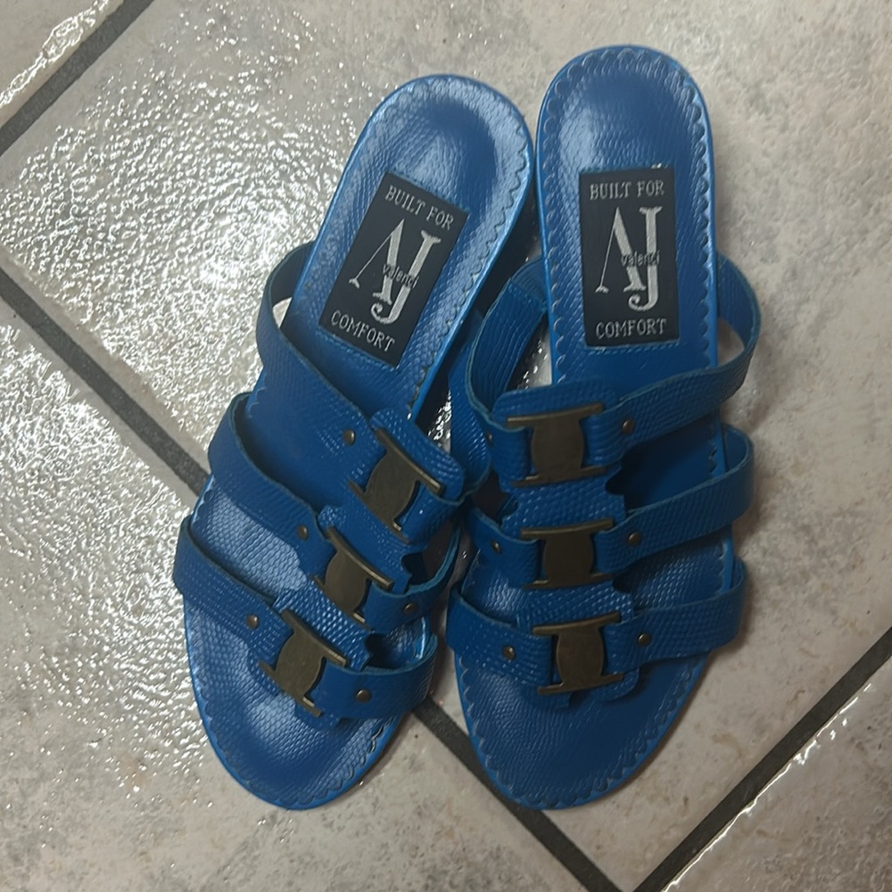 Blue Strappy Leather Sandals